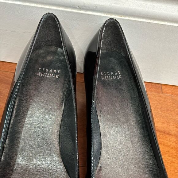 Stuart Weitzman Black Patent Leather Peep Toe Pumps Size 9 - Picture 2 of 9